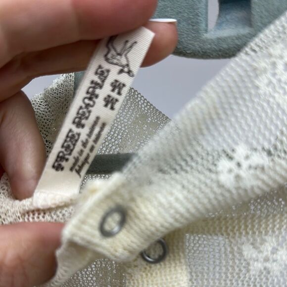 Free People Cream Pleated Blouse with Mandarin Collar - Picture 9 of 9